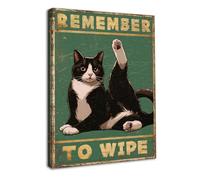 Dazzlewall Encadré Impression murale humoristique avec chat Remember To Wipe - Poster humoristique pour décoration de salle de bain - 30,5 x 40,6 cm - - Cadeau pour amoureux des chats