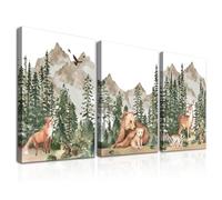 Dazzlewall Encadré Lot de 3 Affiches d'art Mural sur Les Animaux, Impression de Cerfs, d'Ours et de Renards, Poster Aquarelle Animaux de la Forêt pour Décoration de Pièce 30x40 cm