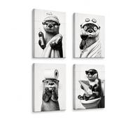 Dazzlewall Encadré Set de 4 Pièces de Décoration Murale de Salle de Bains Loutre Drôle, Impressions d'Art Mural de Loutre Mignon Rétro Noir et Blanc 8x10 pouces