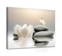 Dazzlewall Encadré Zen Toile Art Mural Blanc Lotus Fleurs Impressions, Paisible Pierre Papillon Respirer Image pour Salle de Bain Yoga Spa Chambre Salon Décor 12×16 Po