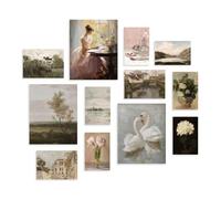 Dazzlewall Ensemble de 12 Illustrations de Style Campagnard Français Vintage, Imprimés de Cygnes et Fleurs, Décoration de Style Cottagecore pour Chambre ou Salon 20x25 cm Sans Cadre
