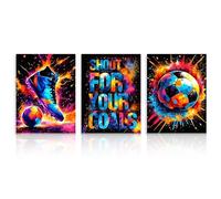 Dazzlewall Ensemble de 3 Œuvres Murales Graffiti sur le Thème du Football, Posters Sportifs Inspirants pour la Décoration de Chambre d'Adolescent 30x40 cm Sans Cadre