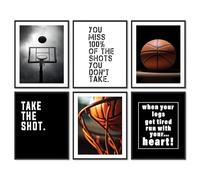 Dazzlewall Ensemble de 6 Œuvres Murales Motivantes sur le Thème du Basket-ball, Posters Sportifs avec Citations Inspirantes pour la Décoration de Salle de Jeux 20x25 cm Sans Cadre