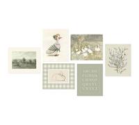 Dazzlewall Ensemble de 6 Œuvres Murales pour Chambre d'Enfant Vert Sauge, Imprimés Vintage Floraux avec Canards, Lapins et Alphabet pour la Décoration de Chambre de Jeune Enfant 20x25 cm Sans Cadre