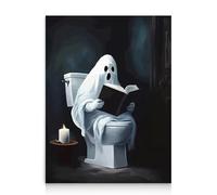Dazzlewall Funny Ghost Wall Art Print, Lecture de Fantôme Gothique Sur L’Impression D’Image de Toilette, Décor D’Halloween Effrayant pour Salle de Bain Mur Galerie, 12x16 pouce Non Encadré