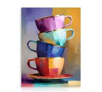 Dazzlewall Impressions d'Art de Tasses de Café Empilées Colorées, Œuvre d'Art de Tasses à Thé Vibrantes pour Décoration de Café, de Cuisine Moderne et de Salle à Manger 12x16 pouces sans Cadre