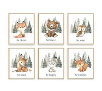 Dazzlewall Lot de 6 Affiches d'art Mural sur Les Animaux, Impression d'une Forêt de Cerfs, d'Ours et de Renards, Poster de Motivation pour Décoration de Pièce 20x25 cm Sans Cadre
