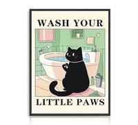 Dazzlewall Noir Chat Art Mural, Laver Vos Pattes Drôle Chat Impressions Sur Toile Adorable Animal Posture Murale Affiche pour Salle de Bain Lavabo, 30x40 cm Sans Cadre
