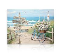 Dazzlewall Poster Art Mural Plage, Affiche d'art Mural Bicyclette Côtière, Décoration Murale Paysage Marin Océanique, Tableau de Bord de Mer Bleu pour Salle de Bain Chambre 30x40 cm Sans Cadre