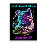 Dazzlewall Poster Décoratif de Style Néon sur le Thème du Jeu Vidéo Représentant un Chat Cyberpunk Drôle, Image pour la Décoration de Chambre d'Adolescent Garçon ou Salle de Jeux 30x40 cm Sans Cadre