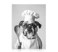 Dazzlewall Poster Décoratif Drôle d'un Chien Chef Cuisinier, Image Animalière en Noir et Blanc pour la Décoration de Chambre, Cuisine ou Salle à Manger 30x40 cm Sans Cadre