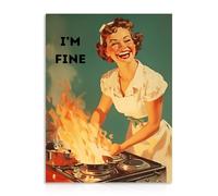 Dazzlewall Poster Décoratif Drôle pour Cuisine Représentant une Joyeuse Femme au Foyer des Années 50, Image pour la Décoration de Chambre, Cuisine ou Salle à Manger 30x40 cm Sans Cadre