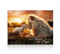 Dazzlewall Poster Lion et Agneau, Décoration Chrétienne En Sa Présence est la Paix pour Salon Chambre 30×40 cm Non Encadré