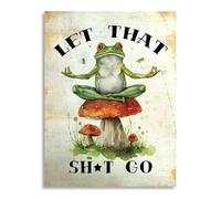 Dazzlewall Poster mural amusant de grenouille assise sur un champignon, affiche rétro sur toile pour décoration de toilettes, salle de bain, 30,5 x 40,6 cm, sans cadre