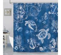 Dazzlewall Rideau Douche Tortue Marine Rétro Océan 180x180cm, Rideaux de Douche Anti Moisissure Tissu Polyester Imperméable Lavable pour Baignoire et Bain avec 12 Crochets