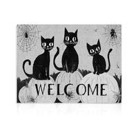 Dazzlewall Rustique Chat Noir Art Mural Décor, Effrayant Chat Noir Araignée Soie Welcom Signe Décor Mural en Détresse pour Halloween Porte Salle Couloir, 16x12 pouce Non Encadré