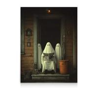 Dazzlewall Rustique Halloween Art Mural, Étrange Trois Fantômes Lecture Nouvelles Ferme Photo Impression Effrayant Hanté Décor Mural pour la Maison, 12x16 pouce Non Encadré