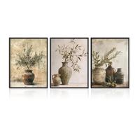 Dazzlewall Set de 3 Décoration Murale de Branche d'Olivier Rustique, Impressions sur Toile dans Pot en Terre Cuite pour Style Fermier 12x16 pouces sans Cadre