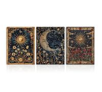 Dazzlewall Set de 3 Pièces de Décoration Murale Boho Gothique Vintage, Impressions sur Toile d'Occultisme Mystérieux Floral de Cartes Tarot de Soleil et de Lune 12x16 pouces sans Cadre
