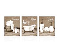 Dazzlewall Set de 3 Pièces de Décoration Murale de Salle de Bains Vintage, Images sur Toile d'Impressions de Baignoire et d'Éléments de Spa Beige et Blanc 8x10 pouces sans Cadre