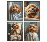 Dazzlewall Set de 4 Pièces de Décoration Murale de Salle de Bains Chien Drôle, Impressions d'Art Mural de Caniche Mignon 8x10 pouces sans Cadre