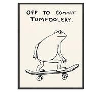 Dazzlewall Œuvre Murale de Grenouille avec Citation Drôle Prêt à Faire des Bêtises, Image d'une Grenouille Funky sur un Skateboard pour la Décoration de Salle de Bain ou Chambre 30x40 cm Sans Cadre