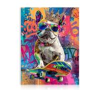 Dazzlewall Œuvre Murale Graffiti Drôle d'un Chien Jouant au Skateboard, Poster Coloré d'Image Animalière pour la Décoration de Chambre d'Enfant ou Chambre de Jeune 30x40 cm Sans Cadre
