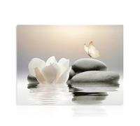 Dazzlewall Œuvre Murale Zen sur Toile Représentant des Fleurs de Lotus Blanc, Image Apaisante de Pierre et Papillon pour la Décoration de Salle de Bain Chambre ou Salon 30x40 cm Sans Cadre