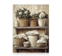 Dazzlewall Vintage Ferme Art Mural Décor, Rustique Floral Tissé Panier Oeuvre Impression pour Buanderie Salle de Bain Rétro Botanique Décoration Murale de Salle de Bain, 12x16 pouce Non Encadré