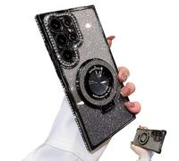 Dazzling Folding Bracket That Sparkles Case Cover for Samsung S Series Rhinestone Magnetic Bracket, High-Grade Electroplating, All-Inclusive Anti-Fall Mobile Phone Case (for S23 Ultra,Black)