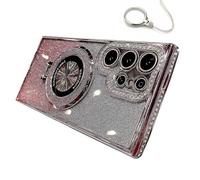Dazzling Invisible Folding Bracket That Sparkles Phone Case Cover for Samsung, Translucent Magnetic Thick Corner Pads Phone Case (S25Ultra,Pink)