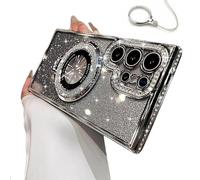 Dazzling Invisible Folding Bracket That Sparkles Phone Case Cover for Samsung, Translucent Magnetic Thick Corner Pads Phone Case (S22Ultra,Silver)