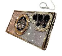 Dazzling Invisible Folding Bracket That Sparkles Phone Case Cover for Samsung, Translucent Magnetic Thick Corner Pads Phone Case (S24,Gold)