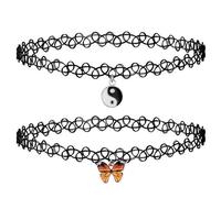 DAZZLUXE 1 collier bagua avec 1 collier papillon, collier noir, collier élastique, collier de clavicule, en fil de pêche, convient pour cosplay, fête, mascarade, Métal