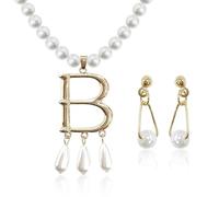 DAZZLUXE 1 collier de perles monogramme et 1 paire de boucles d'oreilles en perles, collier de perles pour femme, bijoux artificiels, accessoires vestimentaires, bijoux de bijoux, bijoux exquis et