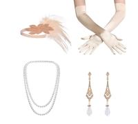 DAZZLUXE 1 costume couleur champagne, bandeau, boucles d'oreilles, collier, gants, accessoires pour femmes des années 1920, le grand Gatsby, vêtements pour femmes des années 1920, champagne, 45
