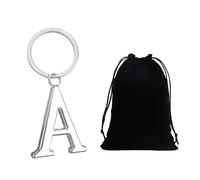 DAZZLUXE 1 porte-clés avec lettre A, 1 sac de rangement, porte-clés pour garçon, porte-clés avec initiales, porte-clés avec pendentif, argenté, ca. 1 cm breit, 2 cm lang