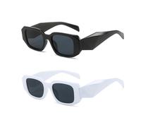 DAZZLUXE 2 paires de lunettes de soleil rectangulaires à coupe carrée, lunettes de soleil irrégulières, lunettes de soleil hip hop disco, monture carrée rétro des années 90 (noir, blanc), noir, blanc,