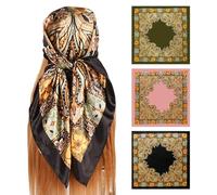 DAZZLUXE 3 Carrés Polyvalents, Grand Foulard Imprimé En Soie Pour Femme, Satin 90 * 90 Cm, Adapté à La Plage, Aux Déplacements Domicile-Travail, à La Décoration