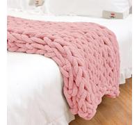 Dazzluxe Couverture en Tricot Épais, Couverture en Fil Chenille Doux, Couverture Au Crochet en Tricot De Câble Épais Fait À La Main pour La Décoration De La Maison du Canapé,Rose,150 * 200 cm