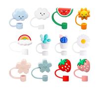DAZZLUXE Lot de 12 bouchons de paille anti-poussière - 1 sac de rangement - Capuchons de paille mignons - Capuchons de paille de dessin animé - Capuchons de paille réutilisables