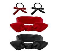 DAZZLUXE Lot de 2 bandeaux avec 2 élastiques à cheveux pour femme, bandeaux à nœud rouge, accessoires pour cheveux, adaptés pour le sport, le yoga, le lavage du visage (rouge, noir)