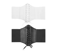 DAZZLUXE Lot de 2 ceintures larges élastiques à lacets pour femme - Ceinture corset large et élastique pour femme (noir, blanc), noir/blanc, Höhe 12 cm, Länge 60-80 cm