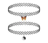 DAZZLUXE Lot de 2 chaînes de clavicule en fil de pêche - Noir - Collier de tatouage pour femme - Pendentif élastique - Collier pour femme - Chaîne de tatouage des années 90, 46 cm, Acrylique et