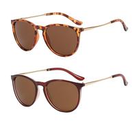 DAZZLUXE Lot de 2 lunettes de soleil avec verres marron clair, lunettes de soleil à monture complète avec motif léopard, lunettes de soleil rétro, lunettes de soleil polarisées à la mode, lunettes de
