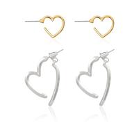 DAZZLUXE Lot de 2 paires de boucles d'oreilles pendantes en forme de cœur en argent avec pendentif en forme de cœur pour femme, Acier allié