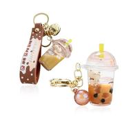 DAZZLUXE Lot de 2 Porte-clés Ours en Thé au Lait, Sables Mouvants, Créatifs et Mignons, Tasse de Thé au Lait pour Sacs, Clés, Pendentifs DIY