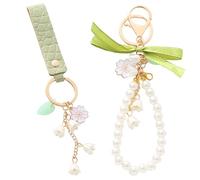 DAZZLUXE Lot de 2 porte-clés pour femme - Porte-clés mignon en cuir - Porte-clés de voiture - Porte-clés en forme de fleur - Accessoire, vert, taille unique