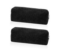DAZZLUXE Lot de 2 trousses à crayons noires en velours côtelé, sac de rangement de grande capacité, fournitures scolaires, trousse simple, convient pour l'école, le bureau, les voyages, Noir , Simple