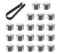 DAZZLUXE Lot de 20 cache-écrous avec 1 clip - Capuchons d'écrous de roue de 17 mm - En plastique décoratif - Accessoires de voiture - Argenté